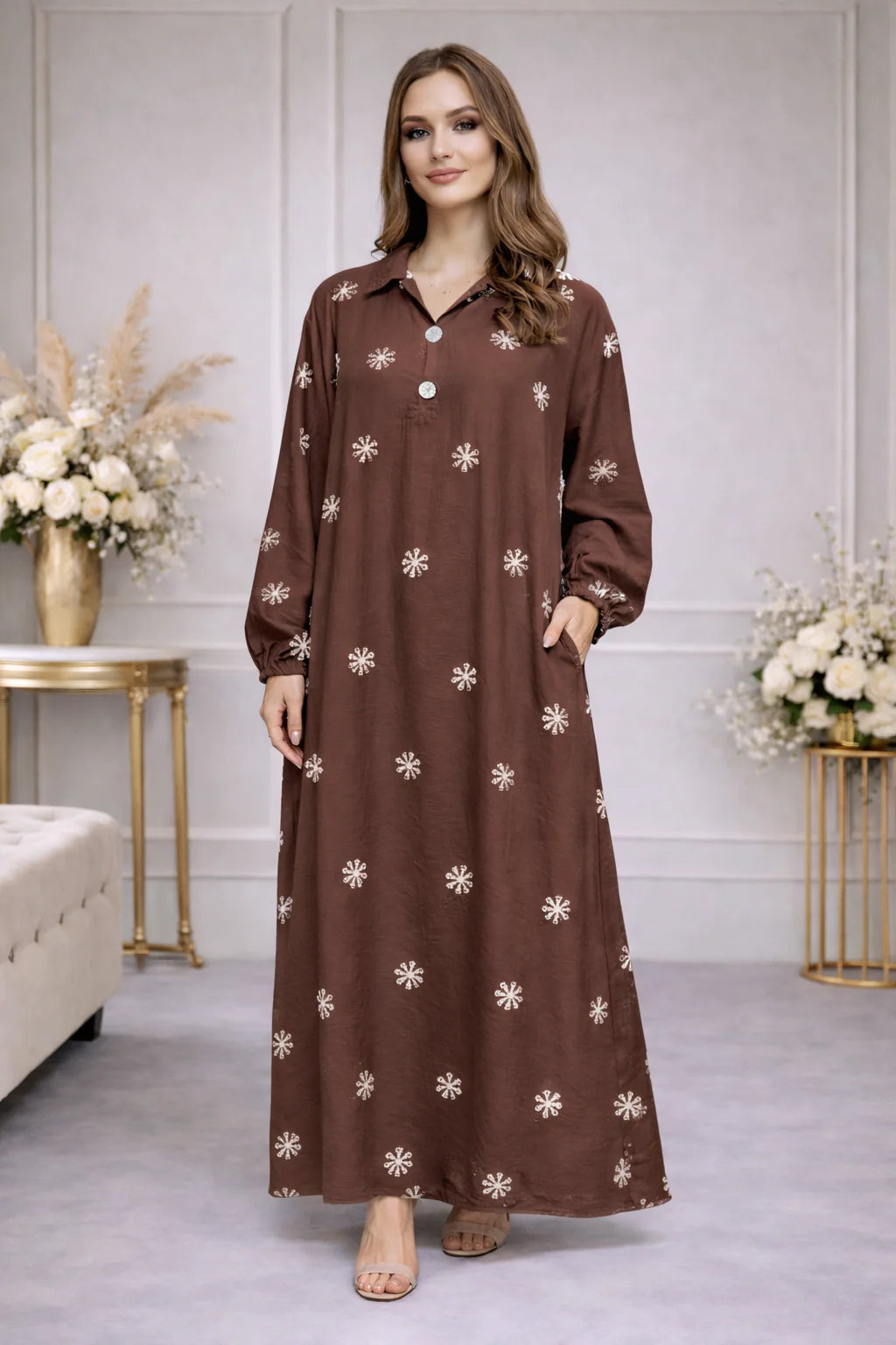 Robe longue fluide Brodé élégante