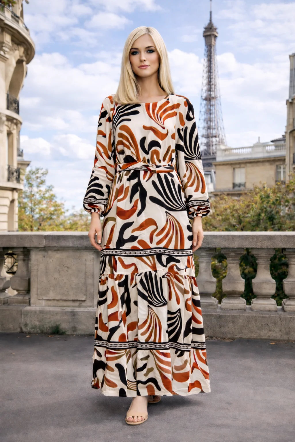 Robe longue imprimée feuilles