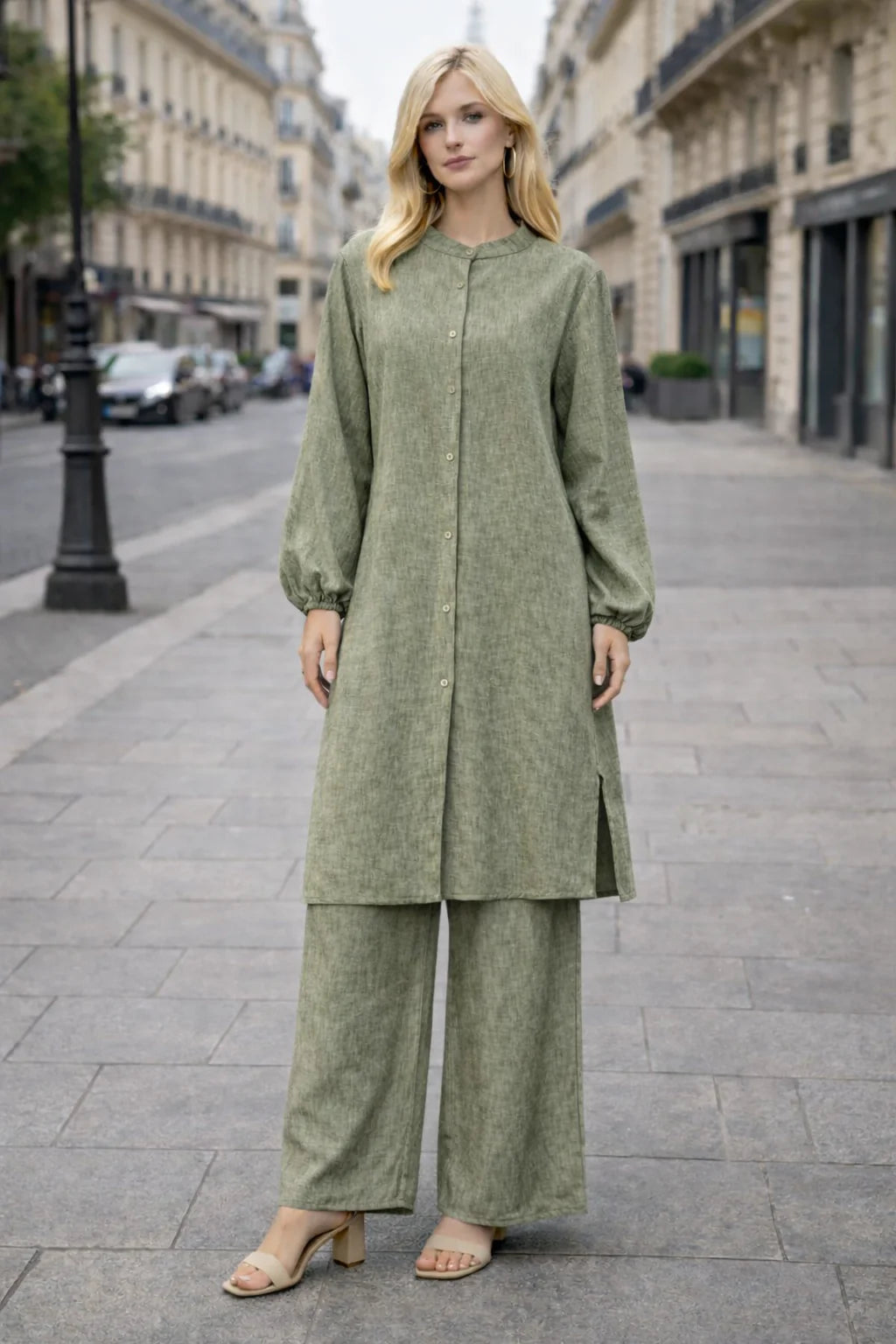 Ensemble 2 pièces lin – Tunique boutonnée & Pantalon fluide