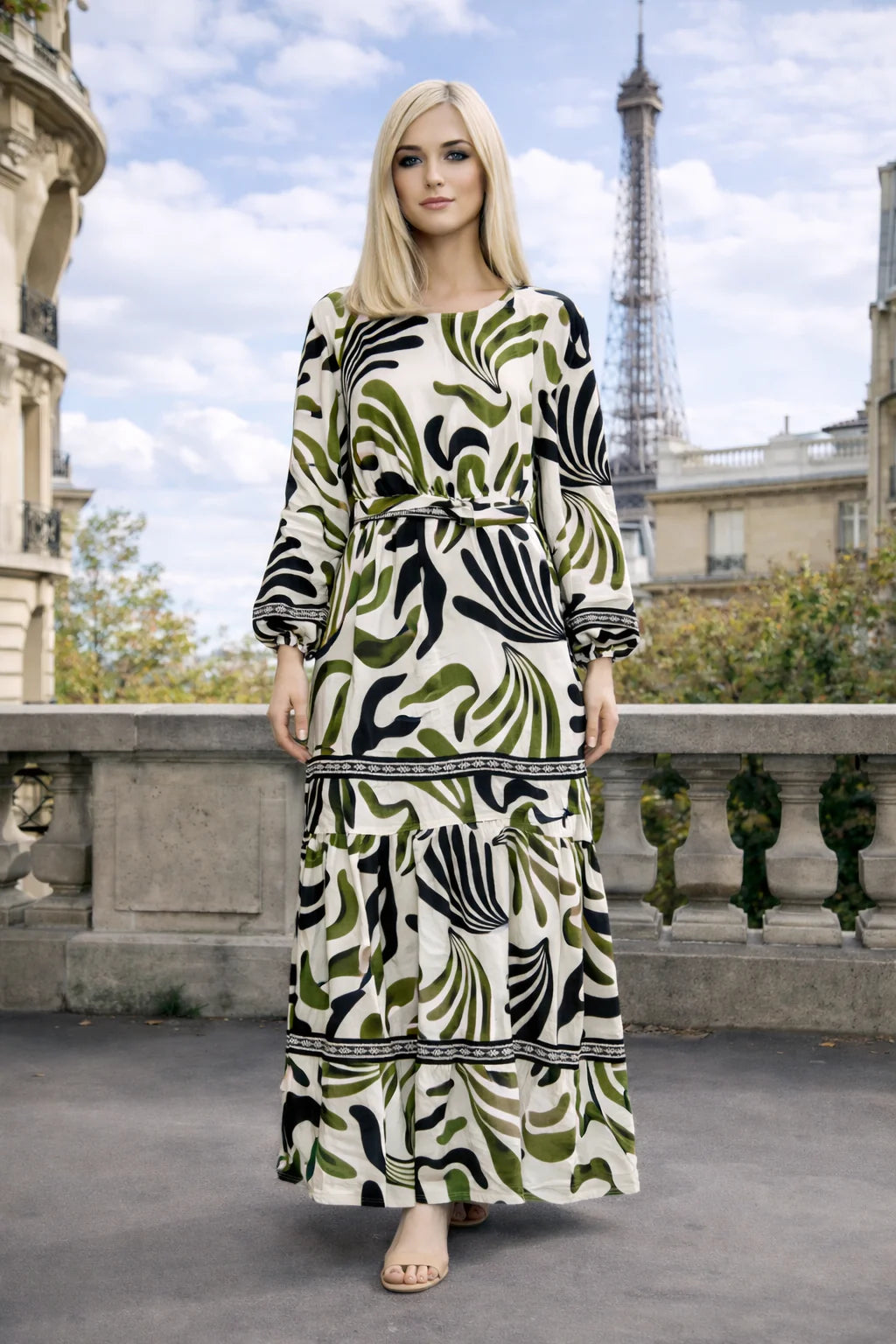 Robe longue imprimée feuilles