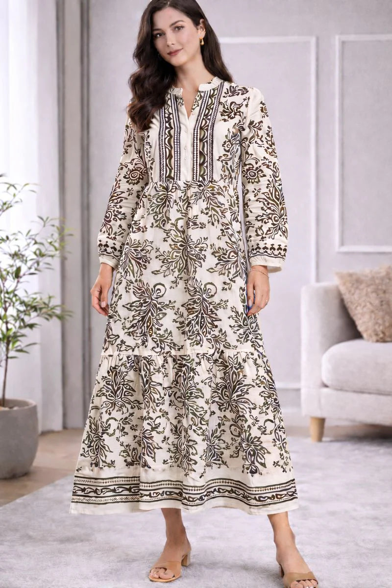 Robe longue bohème imprimée – coupe fluide