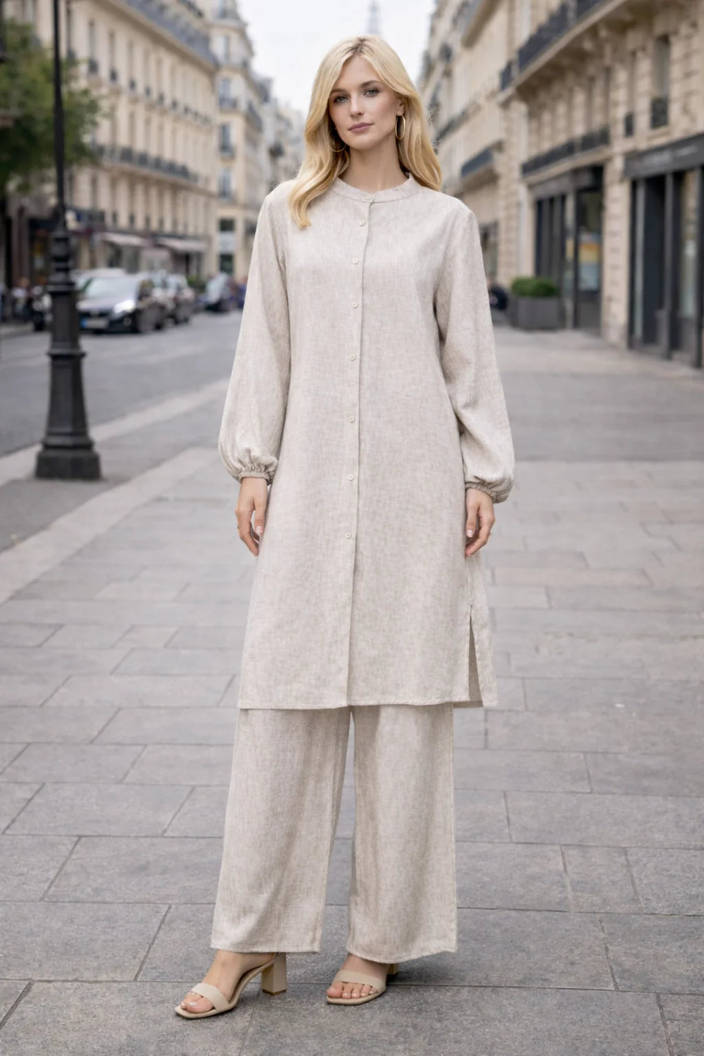 Ensemble 2 pièces lin – Tunique boutonnée & Pantalon fluide