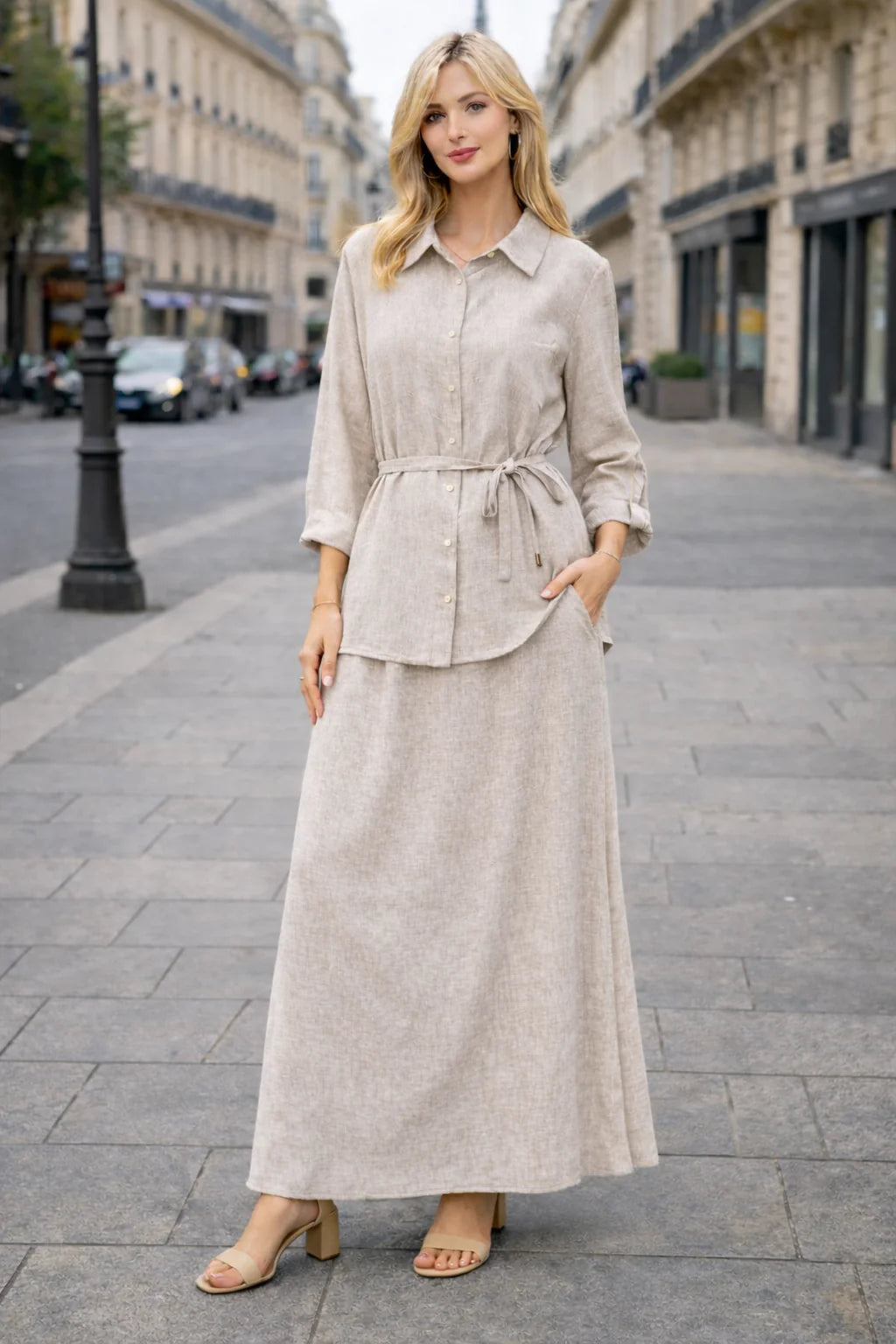 Ensemble 2 pièces lin – Chemise fluide & Jupe large