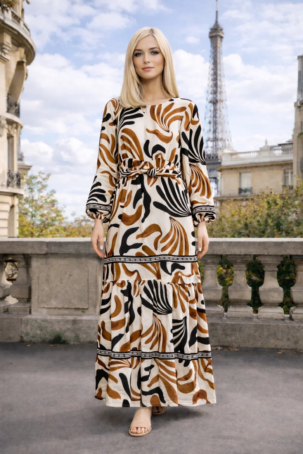 Robe longue imprimée feuilles