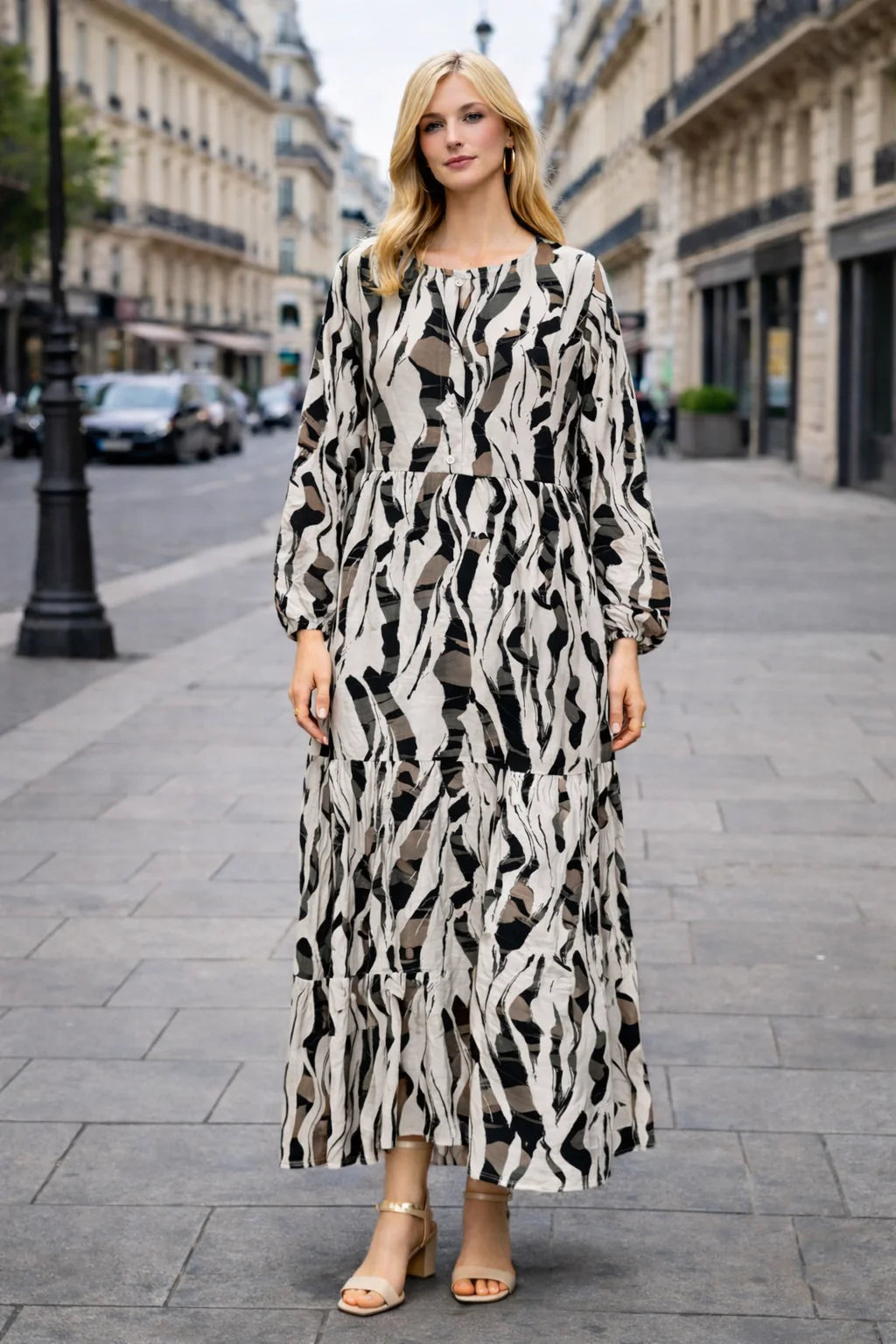 Robe longue imprimée manches longues