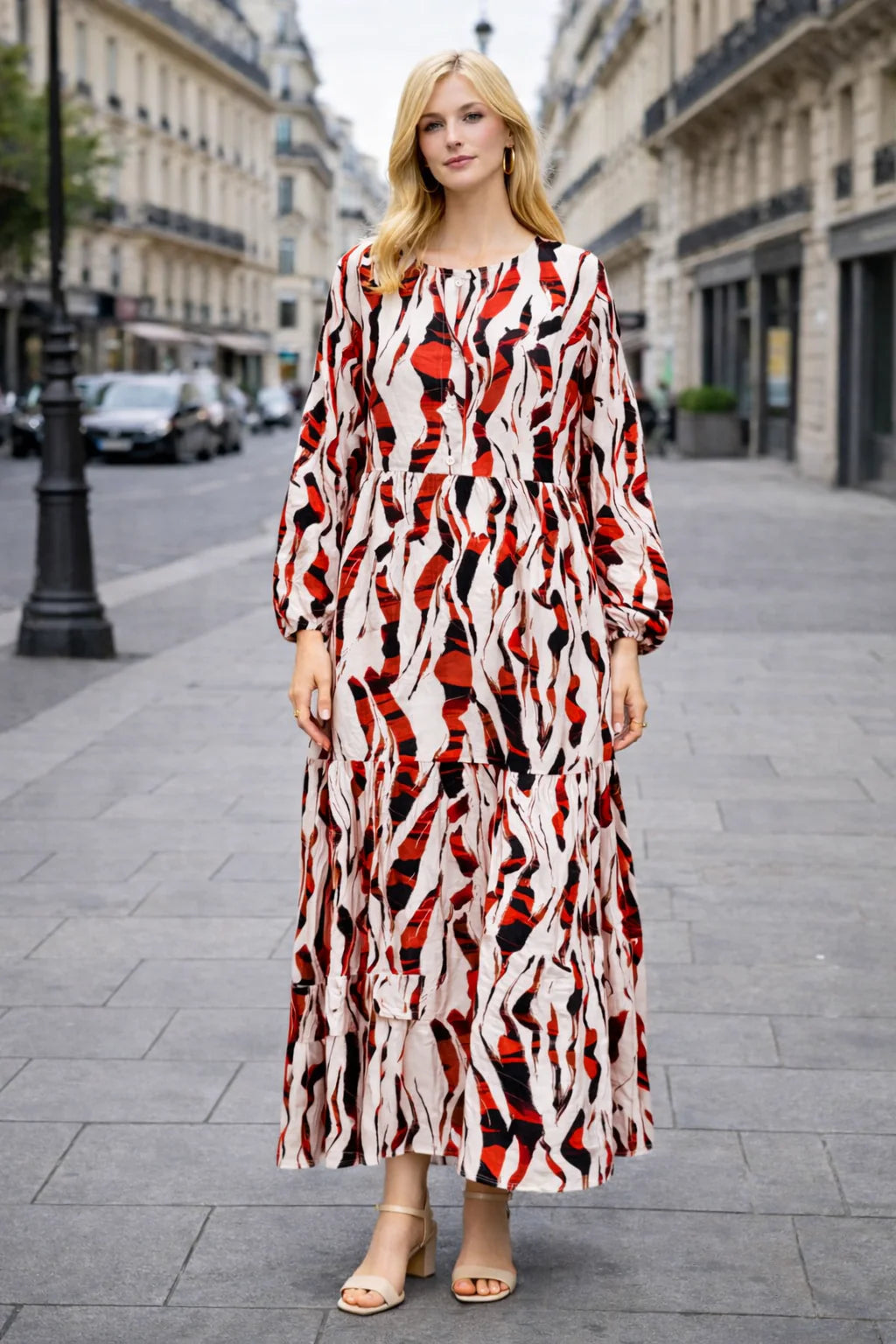 Robe longue imprimée manches longues