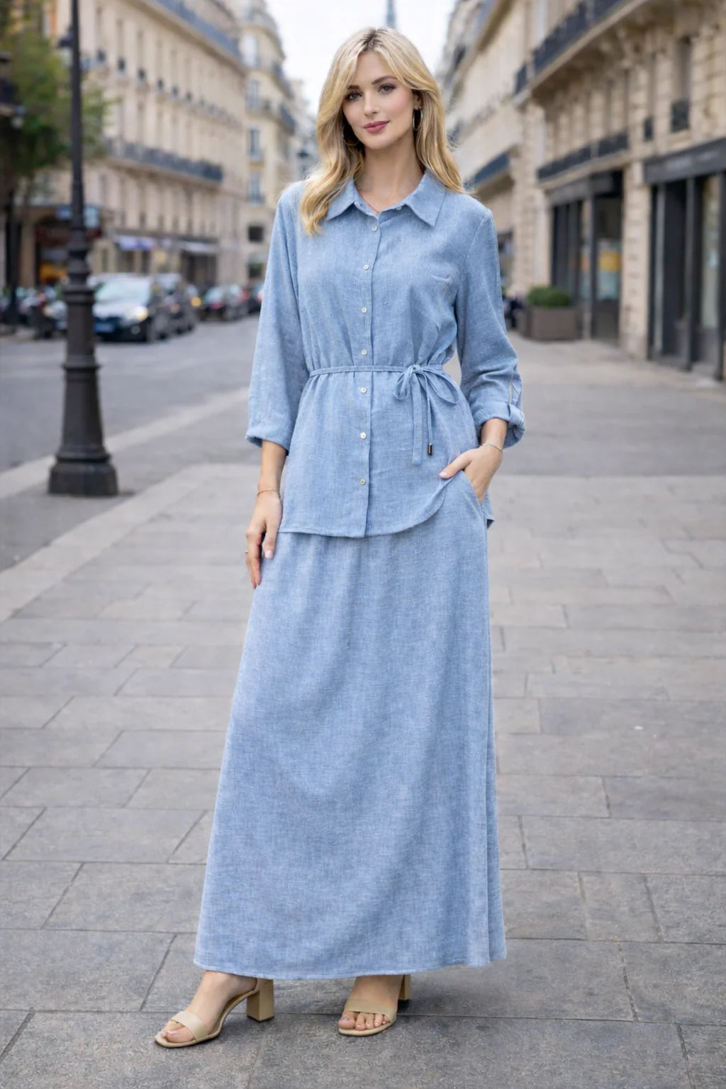 Ensemble 2 pièces lin – Chemise fluide & Jupe large