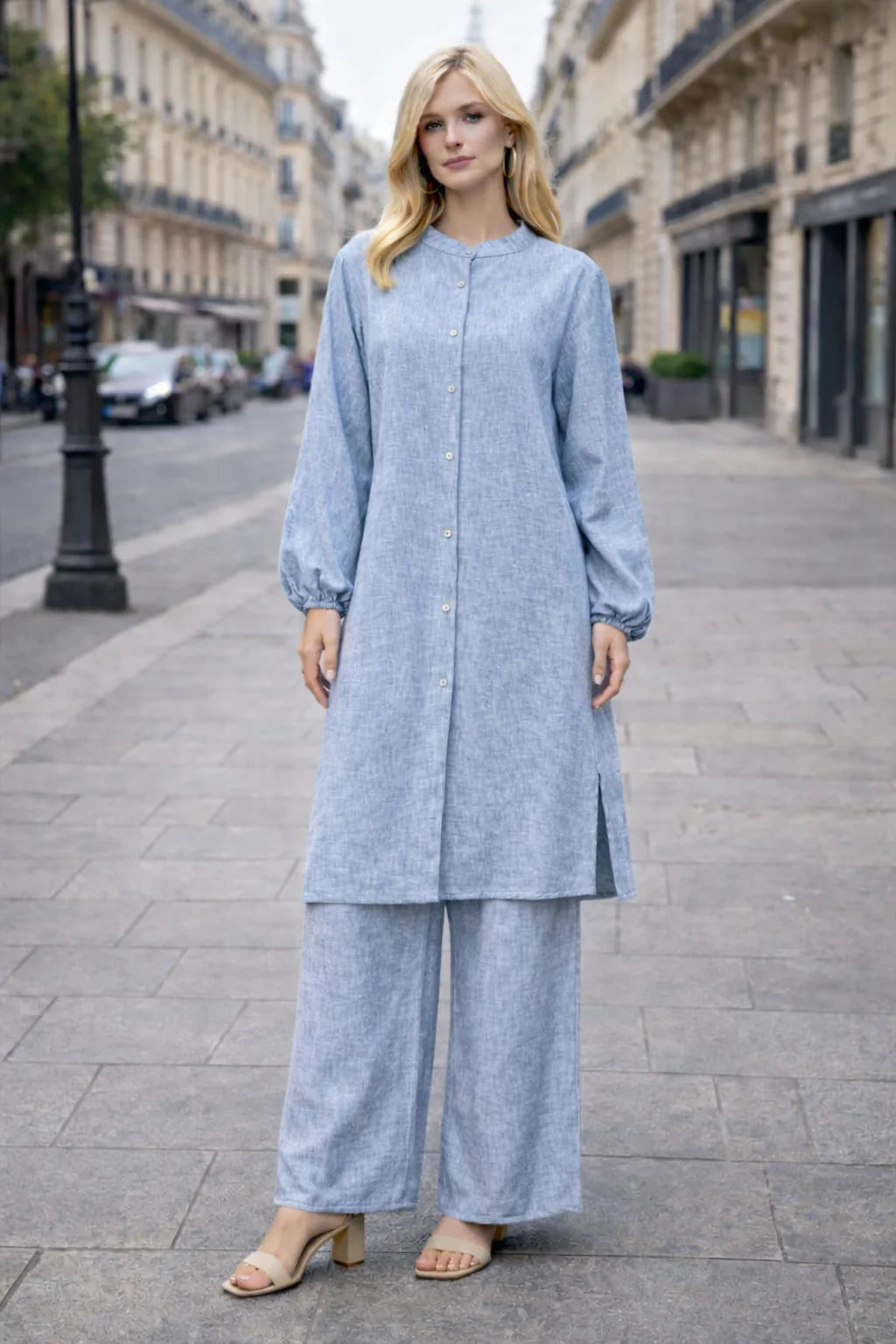 Ensemble 2 pièces lin – Tunique boutonnée & Pantalon fluide