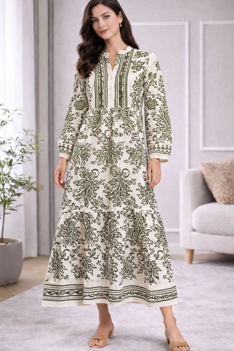 Robe longue bohème imprimée – coupe fluide