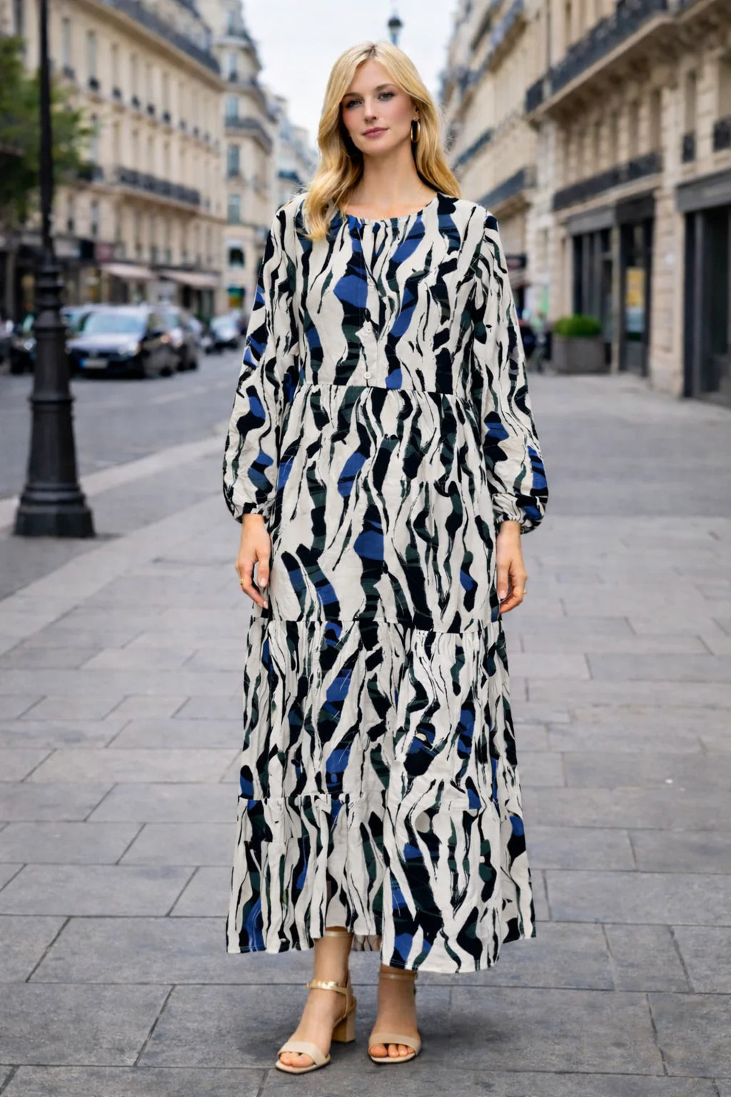 Robe longue imprimée manches longues