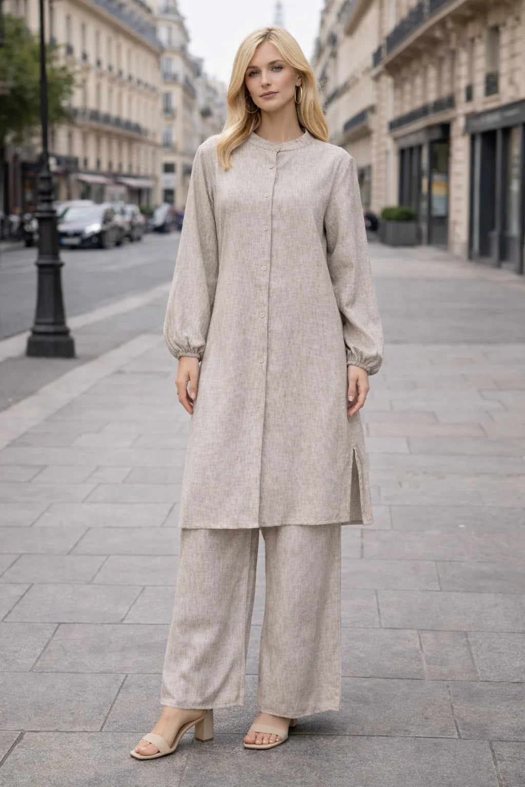 Ensemble 2 pièces lin – Tunique boutonnée & Pantalon fluide