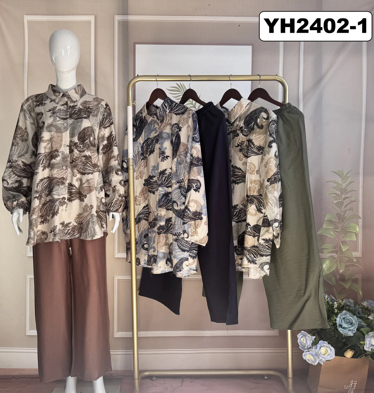 Ensemble bohème imprimé – tunique & pantalon fluide